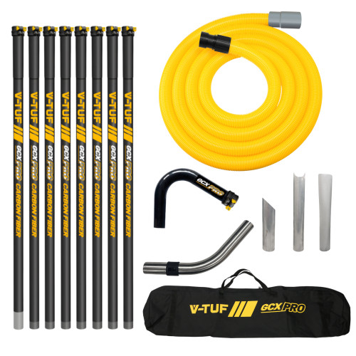 V-TUF GCX 40ft CARBON FIBRE GUTTER CLEANING POLE SET - 8pcs 1.5m, 135DEG ELBOW AND NOZZLE - WITH 15M 38mm HOSE FITS FRONT INLET MACHINES