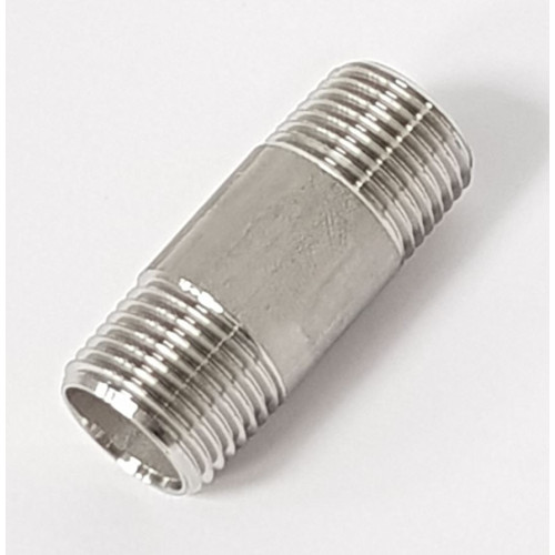 BSP STAINLESS BARREL NIPPLE - 1/2"M x 1/2"M - GS/MB8