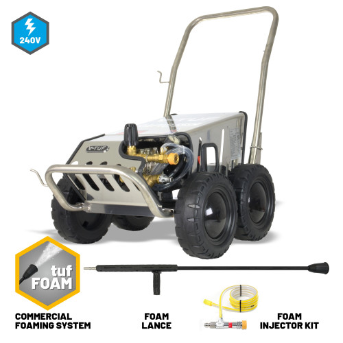 V-TUF RAPID SSCF 240v All-Stainless Industrial Pressure Washer (Total Stop) with COMMERCIAL FOAM SYSTEM