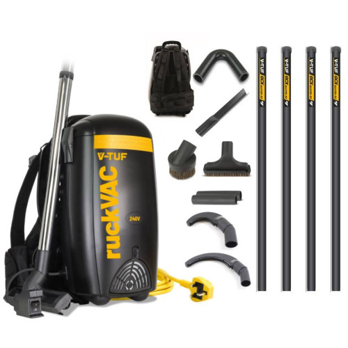 V-TUF RUCKVAC HSV 240v Industrial Backpack Vacuum Cleaner - with Lung Safe Hepa H14 Filtration - 5M HIGH LEVEL INTERNAL CLEANING KIT