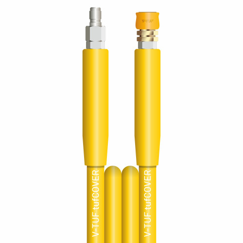 V-TUF 20m 2 WIRE, TOUGH COVER 3/8" 400BAR 120°C  V-TUF YELLOW JETWASH HOSE with DURAKLIX HEAVY DUTY MSQ COUPLINGS