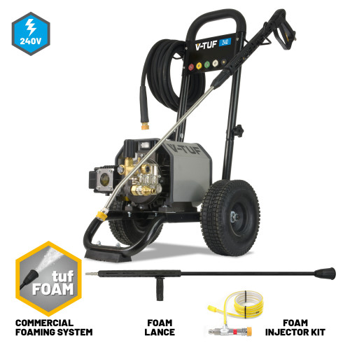 V-TUF 240TF - 240v Compact, Industrial, Mobile Electric Pressure Washer - 1450psi, 100Bar, 12L/min (TOTAL STOP) + COMMERCIAL FOAM SYSTEM