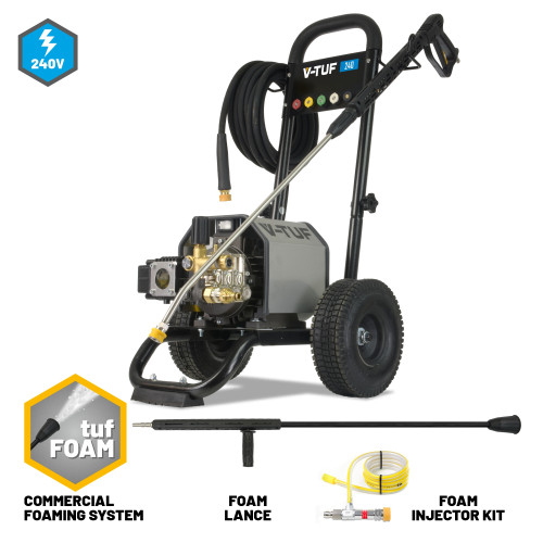 V-TUF 240TF - 240v Compact, Industrial, Mobile Electric Pressure Washer - 1450psi, 100Bar, 12L/min (TOTAL STOP) + COMMERCIAL FOAM SYSTEM