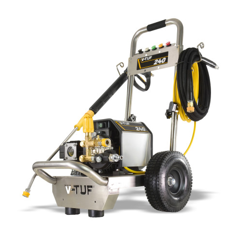 V-TUF 240T - 240v Compact, Industrial, Mobile Electric Pressure Washer - 1450psi, 100Bar, 12L/min (TOTAL STOP) - STAINLESS STEEL FRAME