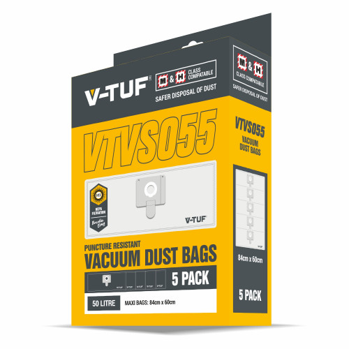 V-TUF 50L Large Hepa Vacuum Cleaner Dust Bags - fits MAXi Range, Mammoth Stainless And Mammoth XLR (Pack of 5)