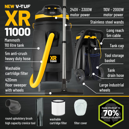 VTUF.co.uk VTUF XR11000 110V 110L 2200W High Performance Wet & Dry