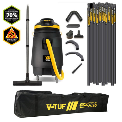 V-TUF XR11000 240V 110L 3300W Wet & Dry Industrial Vacuum Cleaner - Max 80Ft High Level Cleaning Kit & Pipe Cleaning Tools