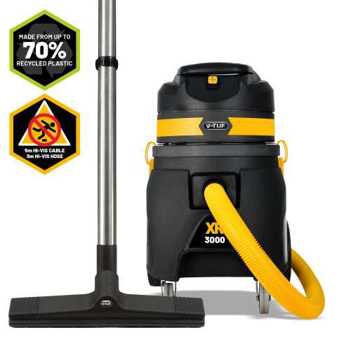 V-TUF XR3000 240V 30L1700W High Performance Wet & Dry Industrial Vacuum Cleaner - Made from 70% Recycled Plastic