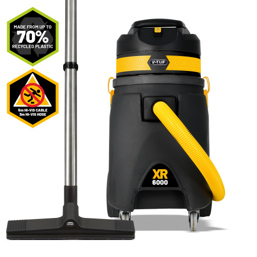 V-TUF XR6000 240V 60L 1700W High Performance Wet & Dry Industrial Vacuum Cleaner - Made from 70% Recycled Plastic