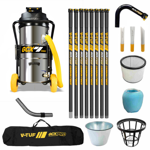 V-TUF 3.5KW GCX11000 100L XTRA LARGE & RUGGED Industrial Powerful Vacuum Cleaner + 40FT GCX PRO CARBON FIBRE GUTTER CLEANING KIT
