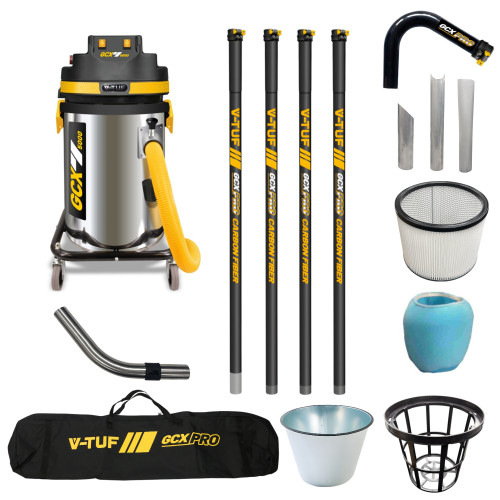 V-TUF GCX5000 3.5KW 50L WET & DRY Industrial Powerful Vacuum Cleaner - Side Entry & Cyclone Tech (240V) - 20FT GCX PRO CARBON FIBRE GUTTER CLEANING KIT