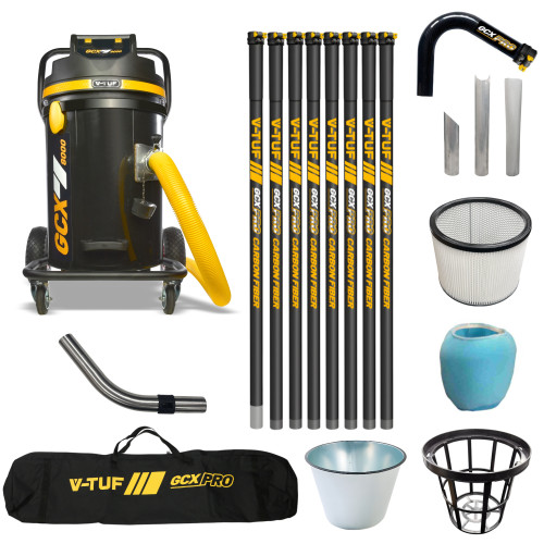 V-TUF GCX8000 3.5KW 80L WET & DRY Industrial Powerful Vacuum Cleaner - Side Entry & Cyclone Tech (240V) + 40FT GCX PRO CARBON FIBRE GUTTER CLEANING KIT