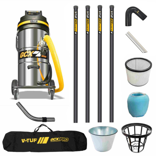 V-TUF 3.5KW 100L XTRA LARGE & RUGGED Industrial Powerful Vacuum Cleaner + 20FT GCX ALU GUTTER CLEANING KIT